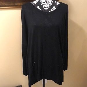 OKCU Triko Bohemian crew neck long sleeve cute front pockets button back sweater